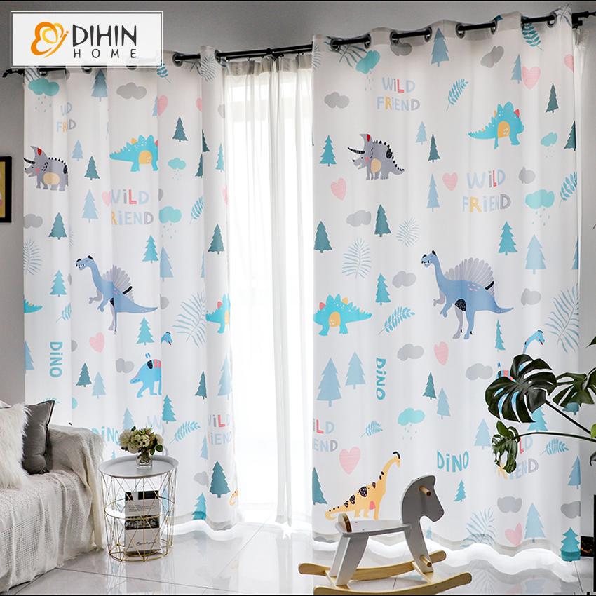 DIHINHOME Home Textile Kid's Curtain DIHIN HOME 3D Printed Cartoon Dinosaur Blackout Curtains,Window Curtains Grommet Curtain For Living Room ,39x102-inch,2 Panels Included