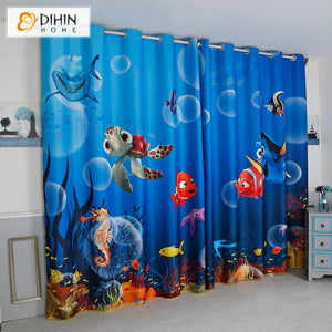 DIHINHOME Home Textile Kid's Curtain DIHIN HOME 3D Printed Cartoon Finding Nemo Blackout Curtains,Window Curtains Grommet Curtain For Living Room ,39x102-inch,2 Panels Included