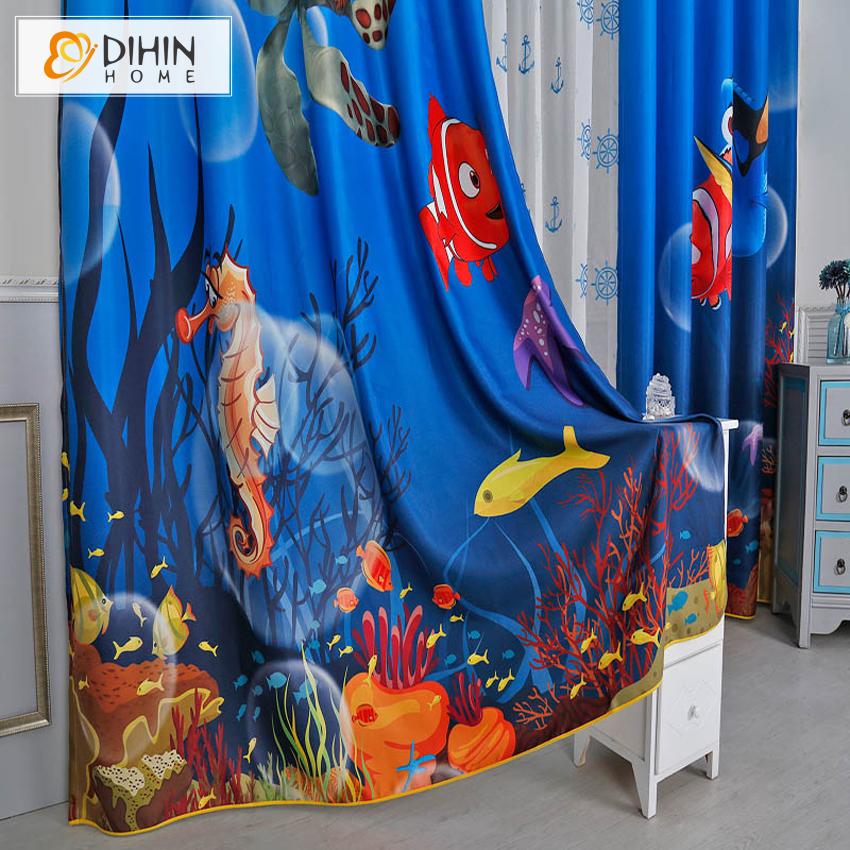 DIHINHOME Home Textile Kid's Curtain DIHIN HOME 3D Printed Cartoon Finding Nemo Blackout Curtains,Window Curtains Grommet Curtain For Living Room ,39x102-inch,2 Panels Included