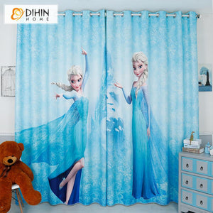 DIHINHOME Home Textile Kid's Curtain DIHIN HOME 3D Printed Cartoon Frozen Blackout Curtains,Window Curtains Grommet Curtain For Living Room ,39x102-inch,2 Panels Included