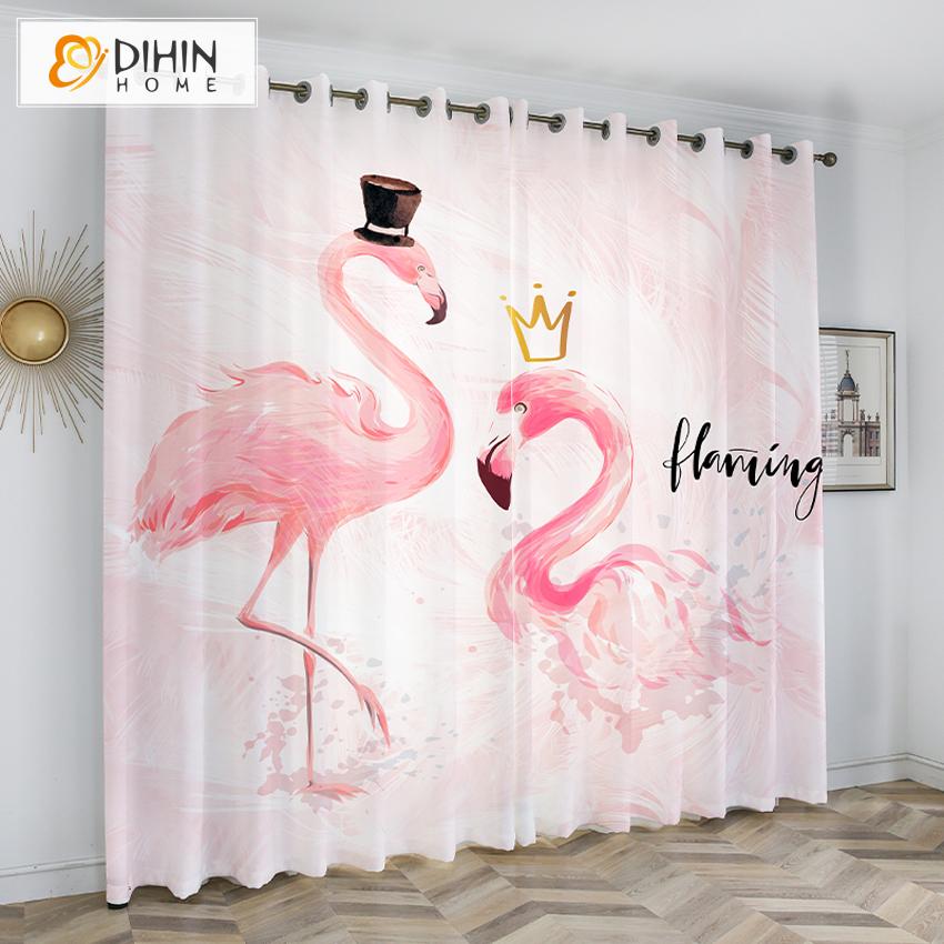 DIHINHOME Home Textile Kid's Curtain DIHIN HOME 3D Printed Cartoon Pink Flamingos Blackout Curtains,Window Curtains Grommet Curtain For Living Room ,39x102-inch,2 Panels Included