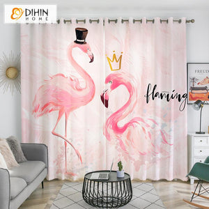 DIHINHOME Home Textile Kid's Curtain DIHIN HOME 3D Printed Cartoon Pink Flamingos Blackout Curtains,Window Curtains Grommet Curtain For Living Room ,39x102-inch,2 Panels Included