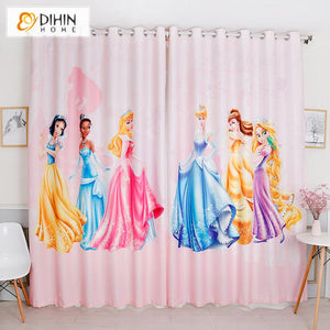 DIHINHOME Home Textile Kid's Curtain DIHIN HOME 3D Printed Cartoon Princess Blackout Curtains,Window Curtains Grommet Curtain For Living Room ,39x102-inch,2 Panels Included