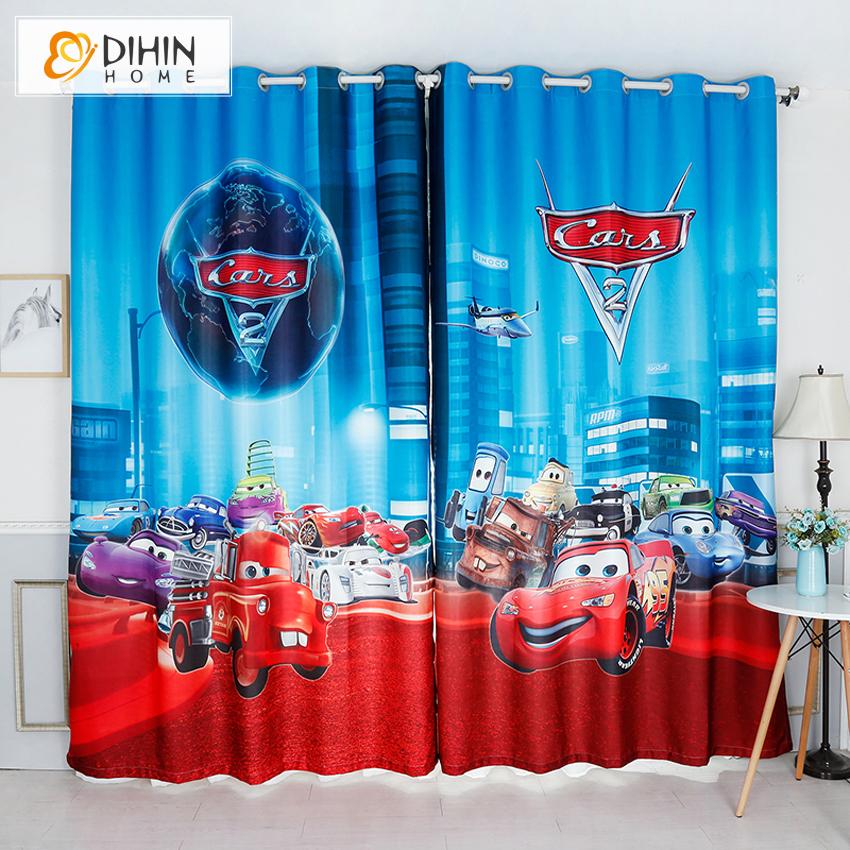 DIHINHOME Home Textile Kid's Curtain DIHIN HOME 3D Printed Cartoon Racing Cars Blackout Curtains,Window Curtains Grommet Curtain For Living Room ,39x102-inch,2 Panels Included