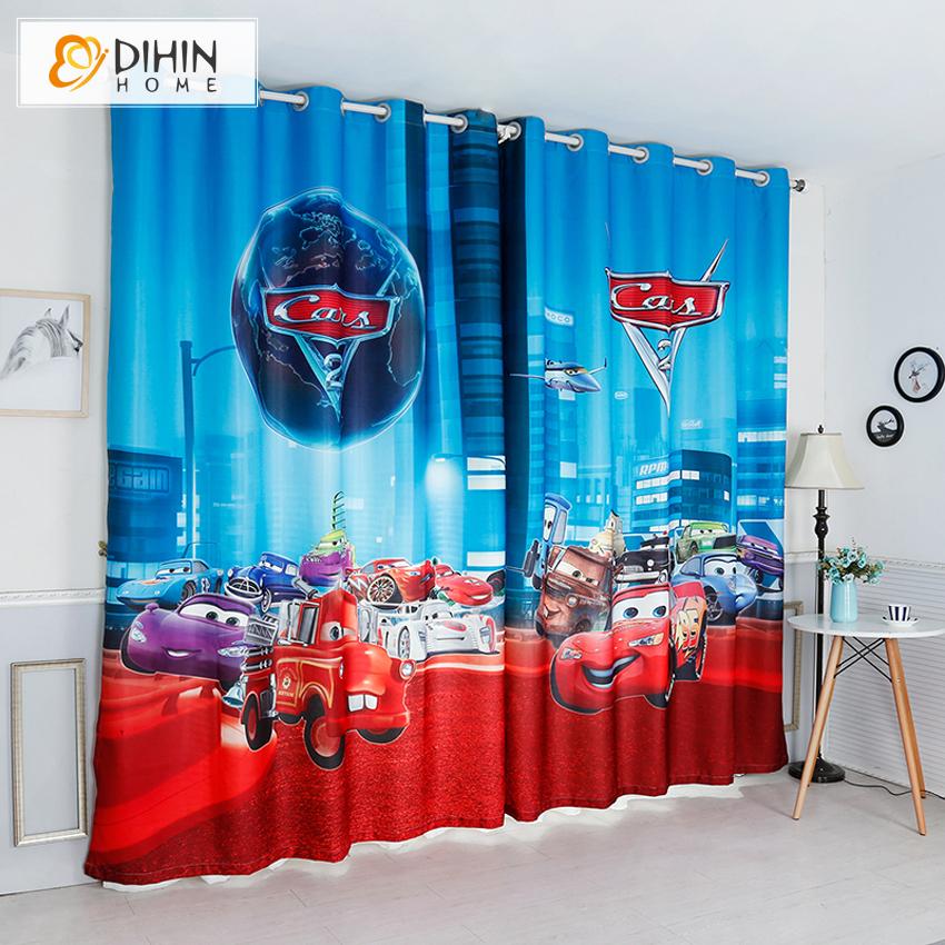 DIHINHOME Home Textile Kid's Curtain DIHIN HOME 3D Printed Cartoon Racing Cars Blackout Curtains,Window Curtains Grommet Curtain For Living Room ,39x102-inch,2 Panels Included