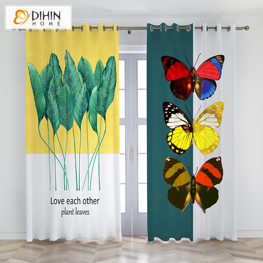 DIHINHOME Home Textile Kid's Curtain DIHIN HOME 3D Printed Colorful Butterfly Blackout Curtains,Window Curtains Grommet Curtain For Living Room ,39x102-inch,2 Panels Included