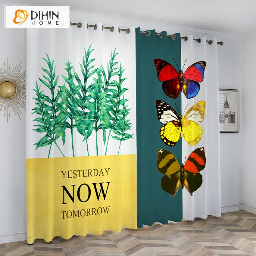 DIHINHOME Home Textile Kid's Curtain DIHIN HOME 3D Printed Colorful Butterfly Blackout Curtains,Window Curtains Grommet Curtain For Living Room ,39x102-inch,2 Panels Included