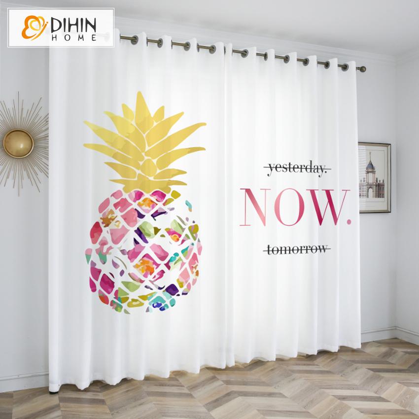DIHINHOME Home Textile Kid's Curtain DIHIN HOME 3D Printed Colorful Pineapple Blackout Curtains,Window Curtains Grommet Curtain For Living Room ,39x102-inch,2 Panels Included