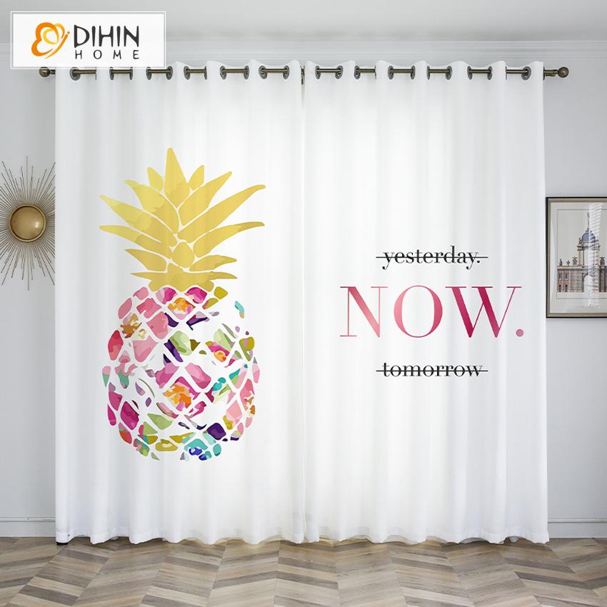 DIHINHOME Home Textile Kid's Curtain DIHIN HOME 3D Printed Colorful Pineapple Blackout Curtains,Window Curtains Grommet Curtain For Living Room ,39x102-inch,2 Panels Included