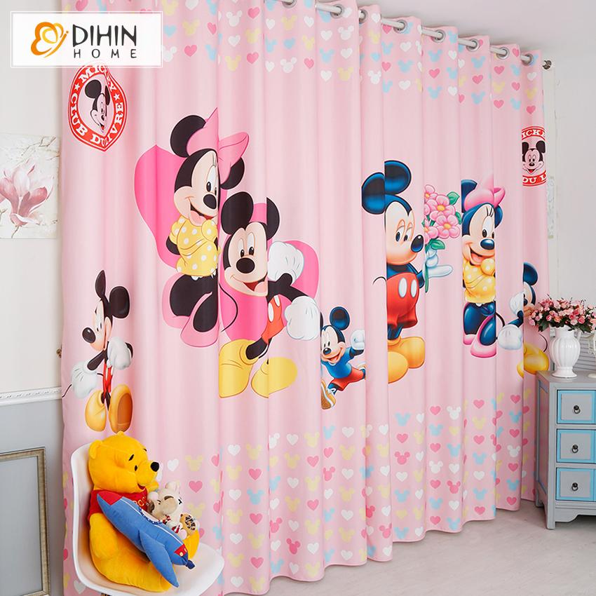 DIHINHOME Home Textile Kid's Curtain DIHIN HOME 3D Printed Pink Mickey Blackout Curtains,Window Curtains Grommet Curtain For Living Room ,39x102-inch,2 Panels Included