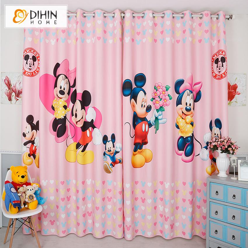 DIHINHOME Home Textile Kid's Curtain DIHIN HOME 3D Printed Pink Mickey Blackout Curtains,Window Curtains Grommet Curtain For Living Room ,39x102-inch,2 Panels Included