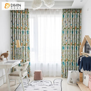 DIHIN HOME Cartoon Animal Zoo Printed,Blackout Grommet Window Curtain for Living Room ,52x63-inch,1 Panel