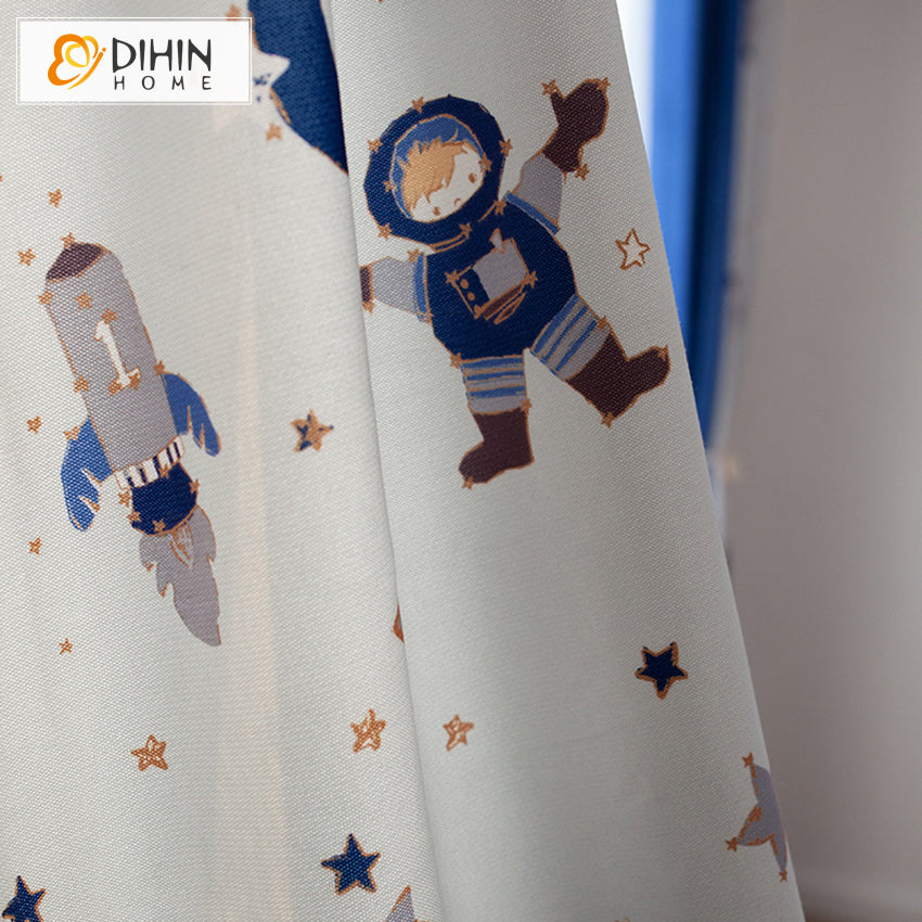 DIHINHOME Home Textile Kid's Curtain DIHIN HOME Cartoon Astronauts and Rockets Printed,Blackout Grommet Window Curtain for Living Room ,52x63-inch,1 Panel