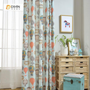 DIHINHOME Home Textile Kid's Curtain DIHIN HOME Cartoon Balloon Printed Curtains ,Cotton Linen ,Blackout Grommet Window Curtain for Living Room ,52x63-inch,1 Panel