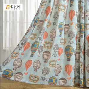 DIHINHOME Home Textile Kid's Curtain DIHIN HOME Cartoon Balloon Printed Curtains ,Cotton Linen ,Blackout Grommet Window Curtain for Living Room ,52x63-inch,1 Panel