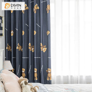 DIHINHOME Home Textile Kid's Curtain DIHIN HOME Cartoon Bears Printed,Blackout Grommet Window Curtain for Living Room,1 Panel