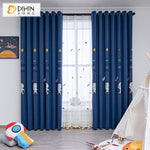 DIHIN HOME Cartoon Blue Astronaut Embroidered Curtains,Grommet Window Curtain for Living Room ,52x63-inch,1 Panel