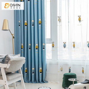 DIHINHOME Home Textile Kid's Curtain DIHIN HOME Cartoon Blue Beers Embroidered Curtains,Grommet Window Curtain for Living Room ,52x63-inch,1 Panel