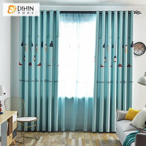 DIHIN HOME Cartoon Blue Chandelier Printed,Blackout Curtains Grommet Window Curtain for Living Room,52x63-inch,1 Panel