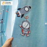 DIHINHOME Home Textile Kid's Curtain DIHIN HOME Cartoon Blue Color Astronaut Embroidered,Blackout Grommet Window Curtain for Living Room ,52x63-inch,1 Panel