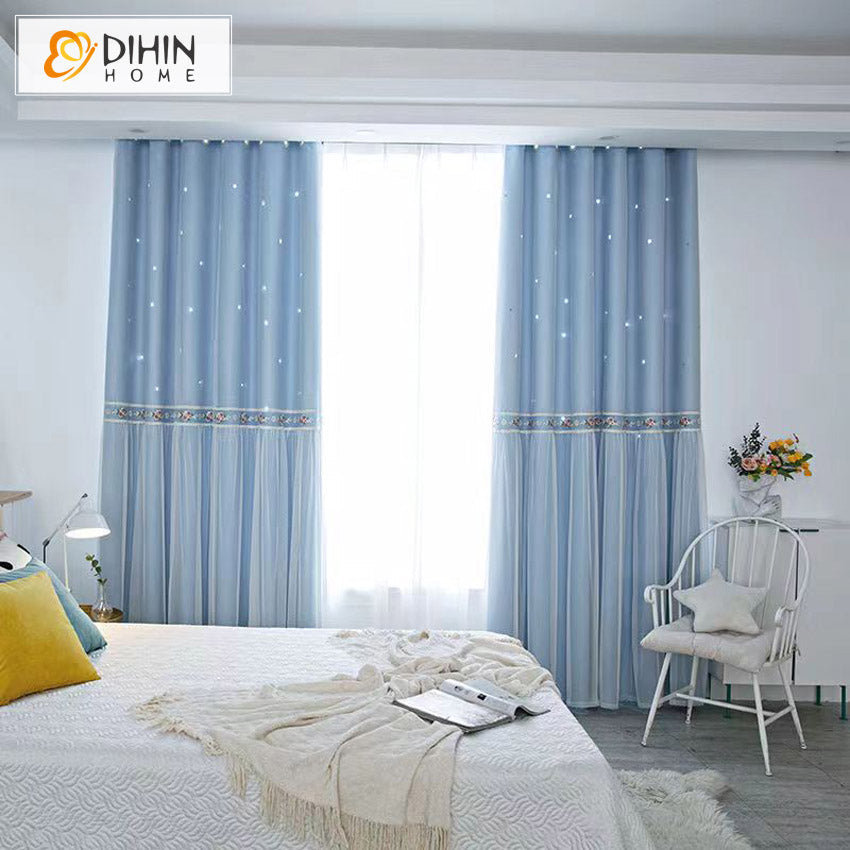 DIHINHOME Home Textile Kid's Curtain DIHIN HOME Cartoon Blue Color Curtains With Sheer Curtain Laces,Blackout Grommet Window Curtain for Living Room ,52x63-inch,1 Panel