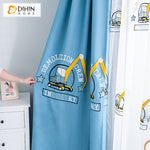 DIHINHOME Home Textile Kid's Curtain DIHIN HOME Cartoon Blue Color Excavator Embroidered,Blackout Grommet Window Curtain for Living Room ,52x63-inch,1 Panel