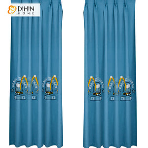 DIHINHOME Home Textile Kid's Curtain DIHIN HOME Cartoon Blue Color Excavator Embroidered,Blackout Grommet Window Curtain for Living Room ,52x63-inch,1 Panel