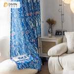 DIHINHOME Home Textile Kid's Curtain DIHIN HOME Cartoon Blue Color Printed,Blackout Grommet Window Curtain for Living Room,1 Panel