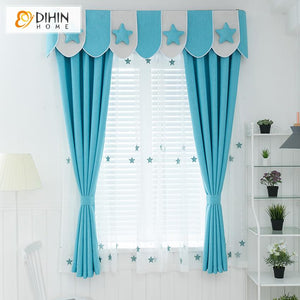 DIHIN HOME Cartoon Blue Color Printed Curtain With Valance,Blackout Curtains Grommet Window Curtain for Living Room ,52x84-inch,1 Panel