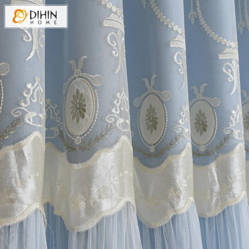 DIHINHOME Home Textile Kid's Curtain DIHIN HOME Cartoon Blue Embroidered Curtains,Blackout Grommet Window Curtain for Living Room ,52x63-inch,1 Panel