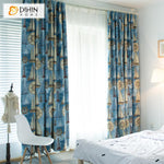 DIHINHOME Home Textile Kid's Curtain DIHIN HOME Cartoon Blue Fabric Sailing Boat Printed,Blackout Grommet Window Curtain for Living Room ,52x63-inch,1 Panel