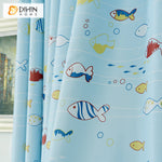 DIHINHOME Home Textile Kid's Curtain DIHIN HOME Cartoon Blue Fabric Sea Fish Printed,Blackout Grommet Window Curtain for Living Room,1 Panel