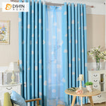 DIHINHOME Home Textile Kid's Curtain DIHIN HOME Cartoon Blue Fabric White Clouds Printed,Blackout Grommet Window Curtain for Living Room,1 Panel