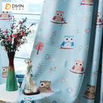 DIHINHOME Home Textile Kid's Curtain DIHIN HOME Cartoon Blue Owls Printed,Blackout Grommet Window Curtain for Living Room,1 Panel