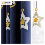DIHIN HOME Cartoon Blue Stars Embroidered Curtains,Blackout Grommet Window Curtain for Living Room ,52x63-inch,1 Panel