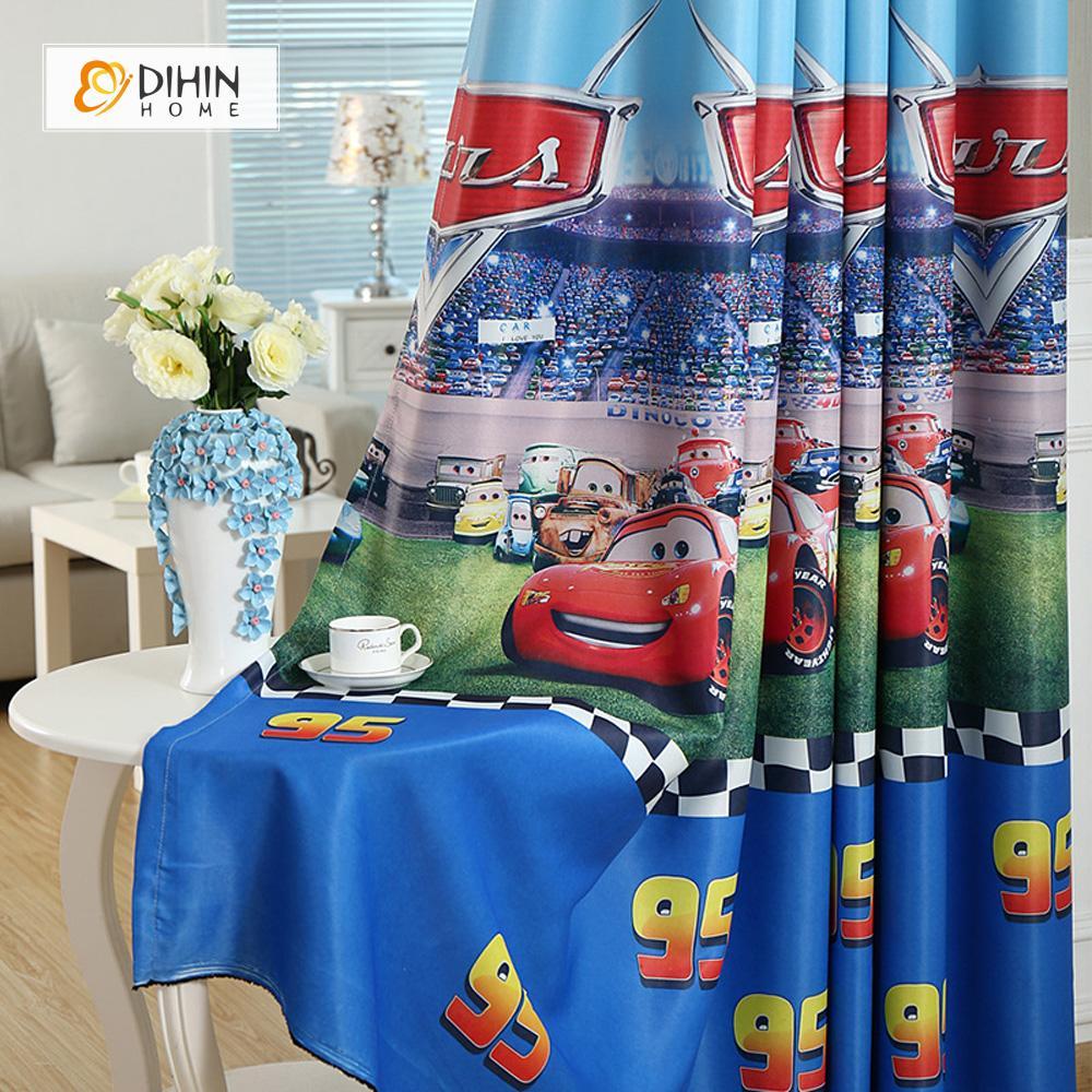 DIHINHOME Home Textile Kid's Curtain DIHIN HOME Cartoon Cars Blue Printed，Blackout Grommet Window Curtain for Living Room ,52x63-inch,1 Panel