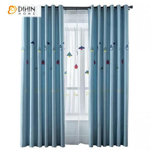 DIHINHOME Home Textile Kid's Curtain DIHIN HOME Cartoon Chandelier Blue Color Embroidered,Blackout Grommet Window Curtain for Living Room ,52x63-inch,1 Panel