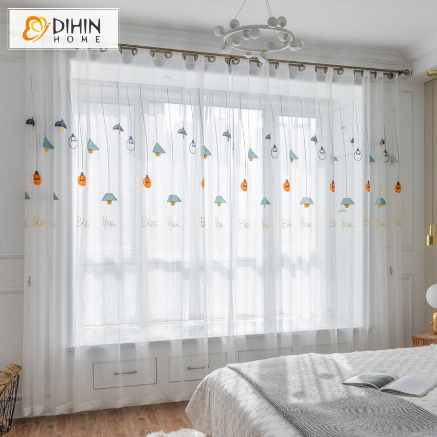 DIHINHOME Home Textile Kid's Curtain DIHIN HOME Cartoon Chandelier Embroidered ,Blackout Grommet Window Curtain for Living Room ,52x63-inch,1 Panel