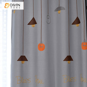 DIHINHOME Home Textile Kid's Curtain DIHIN HOME Cartoon Chandeliers Grey Color,Blackout Grommet Window Curtain for Living Room ,52x63-inch,1 Panel