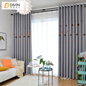 DIHINHOME Home Textile Kid's Curtain DIHIN HOME Cartoon Chandeliers Grey Color,Blackout Grommet Window Curtain for Living Room ,52x63-inch,1 Panel