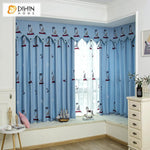 DIHIN HOME Cartoon Children Boat Embroidered Valance ,Blackout Curtains Grommet Window Curtain for Living Room ,52x84-inch,1 Panel