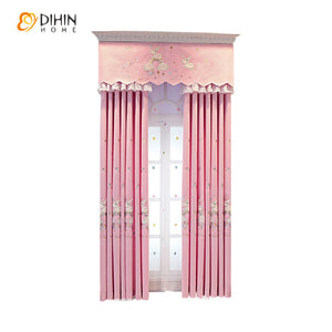 DIHINHOME Home Textile Kid's Curtain DIHIN HOME Cartoon Children Embroidered Pink Valance,Blackout Curtains Grommet Window Curtain for Living Room ,52x84-inch,1 Panel