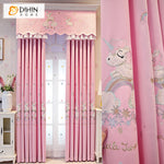 DIHIN HOME Cartoon Children Embroidered Pink Valance,Blackout Curtains Grommet Window Curtain for Living Room ,52x84-inch,1 Panel