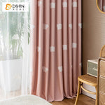 DIHINHOME Home Textile Kid's Curtain DIHIN HOME Cartoon Children Pink Color White Clouds Embroidered Curtains,Blackout Grommet Window Curtain for Living Room ,52x63-inch,1 Panel