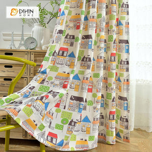 DIHINHOME Home Textile Kid's Curtain DIHIN HOME Cartoon Children Printed Curtains ,Cotton Linen ,Blackout Grommet Window Curtain for Living Room ,52x63-inch,1 Panel