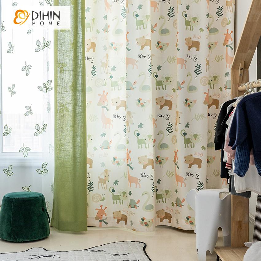 DIHINHOME Home Textile Kid's Curtain DIHIN HOME Cartoon Children Room Animals Printed,Blackout Grommet Window Curtain for Living Room ,52x63-inch,1 Panel