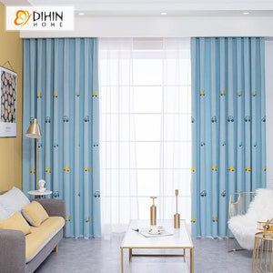 DIHINHOME Home Textile Kid's Curtain DIHIN HOME Cartoon Children Room Blue Cars Embroidered Curtains,Blackout Grommet Window Curtain for Living Room ,52x63-inch,1 Panel