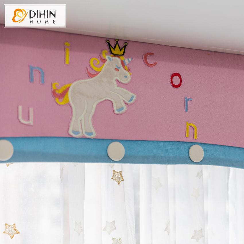 DIHIN HOME Cartoon Children Room Pink Color Embroidered Valance,Blackout Curtains Grommet Window Curtain for Living Room ,52x84-inch,1 Panel