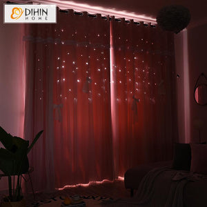 DIHIN HOME Cartoon Children Room Pink High Quality Curtain With White Lace,Blackout Curtains Grommet Window Curtain for Living Room ,52x84-inch,1 Panel