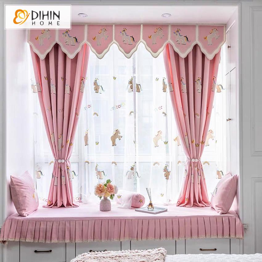 DIHINHOME Home Textile Kid's Curtain DIHIN HOME Cartoon Children Room Pink Pony Customized Valance,Blackout Curtains Grommet Window Curtain for Living Room ,52x84-inch,1 Panel